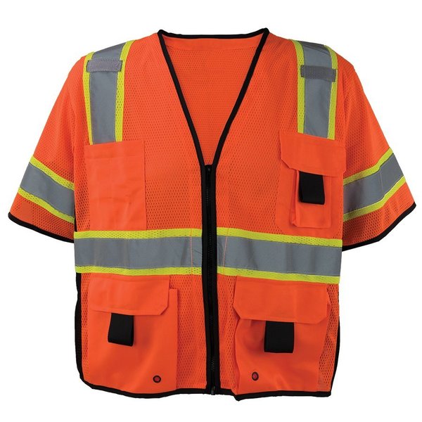 Ironwear Polyester Mesh Safety Vest Class 3 w/ Zipper & Radio Clips (Orange/Large) 1296-OZ-RD-LG